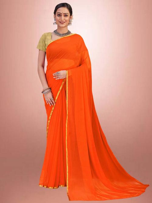 women's bordered orange colored saree with blouse - 19854287 - Very Small Image - 1