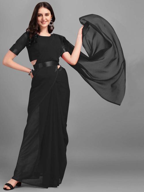 women's solid black colored saree - 19854477 - Very Small Image - 1