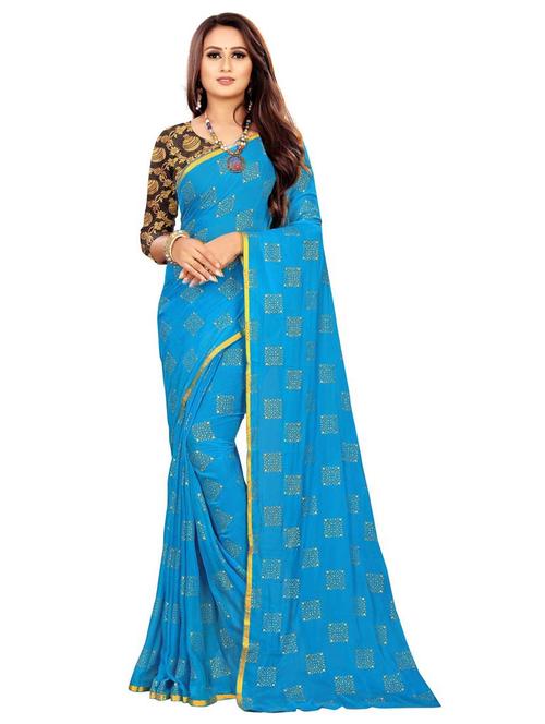 women's foil print blue colored saree - 19854656 - Very Small Image - 1