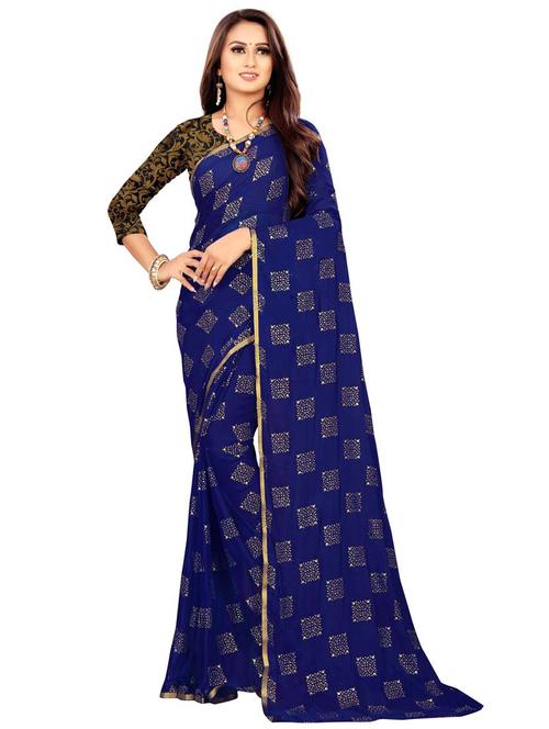 women's printed dark blue colored saree - 19855055 - Very Small Image - 1