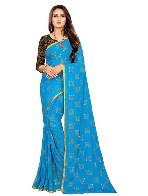 women's printed blue colored saree - 19855061 - Very Small Image - 1