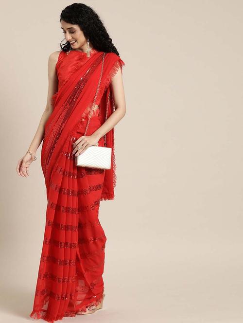 women's self design red colored saree with blouse - 19855136 - Very Small Image - 1