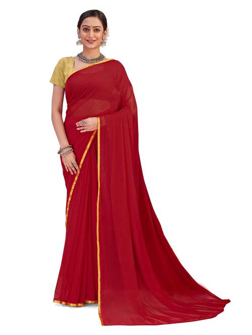 women's solid maroon colored saree with blouse - 19855144 - Very Small Image - 1