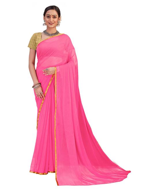 women's solid pink colored saree - 19855151 - Very Small Image - 1