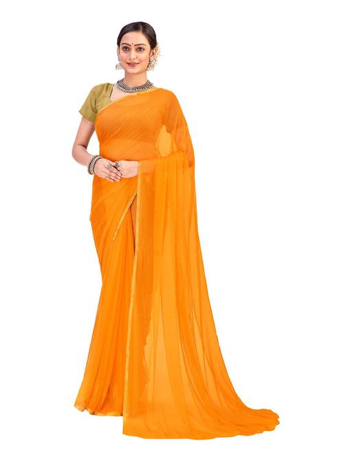 women's solid mustard colored saree with blouse - 19855152 - Very Small Image - 1