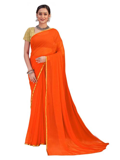 women's solid orange colored saree with blouse - 19855160 - Very Small Image - 1