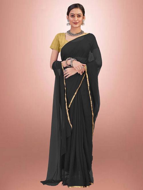 women's bordered black colored saree with blouse - 19855172 - Very Small Image - 1