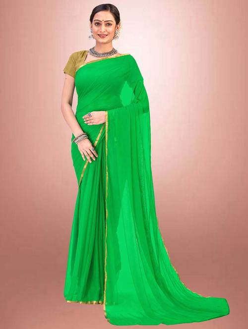 women's solid green colored saree with blouse - 19855173 - Very Small Image - 1