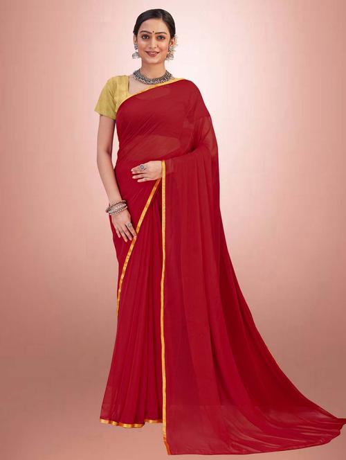 women's solid maroon colored saree with blouse - 19855178 - Very Small Image - 1