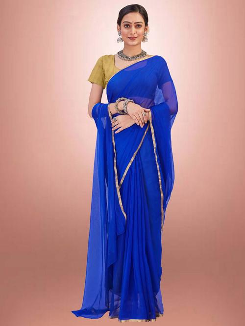 women's solid royal blue colored saree - 19855199 - Very Small Image - 1