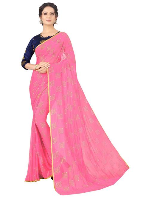 women's bordered pink colored saree with blouse - 19855299 - Very Small Image - 1