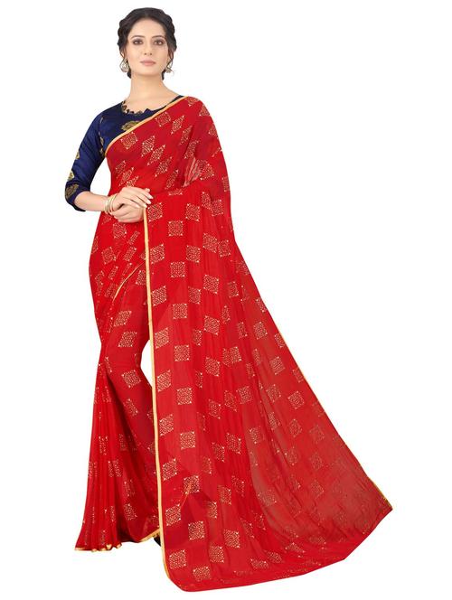 women's printed red colored saree with blouse - 19855303 - Very Small Image - 1