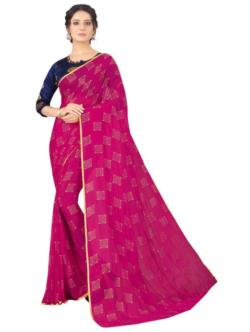 women's foil print pink colored saree with blouse - 19855313 - Very Small Image - 1