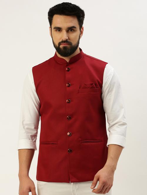red cotton nehru jacket - 19855895 - Very Small Image - 1