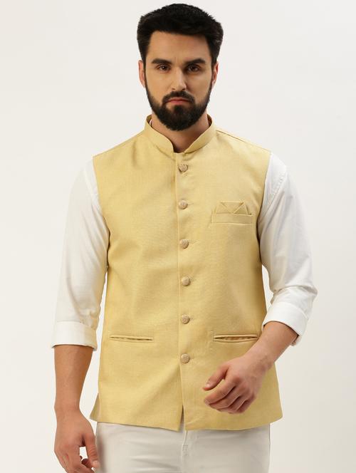 yellow cotton nehru jacket - 19855898 - Very Small Image - 1