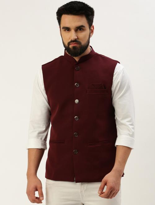 red cotton nehru jacket - 19855900 - Very Small Image - 1