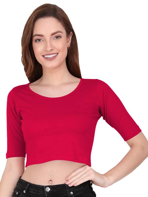 women's crop round neck top - 19858199 - Very Small Image - 1
