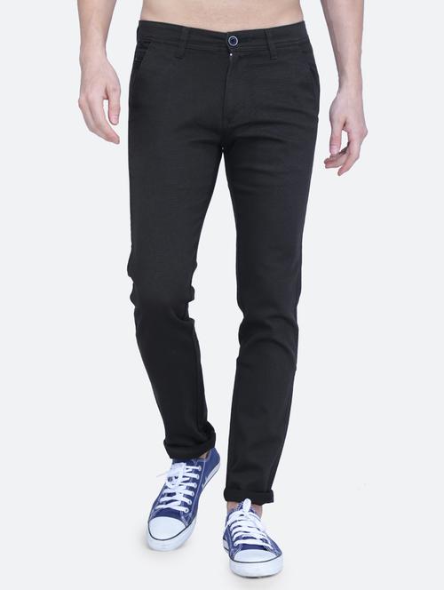 black cotton flat front casual trousers - 19858287 - Very Small Image - 1