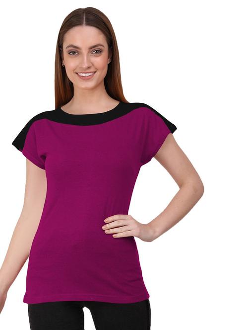 women's color block round neck t-shirt - 19859376 - Very Small Image - 1