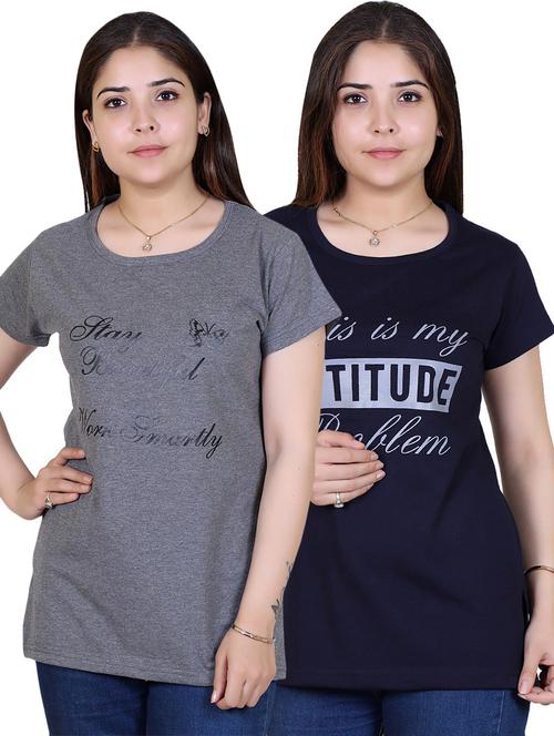 women's chest print round neck t-shirt - 19859883 - Very Small Image - 1
