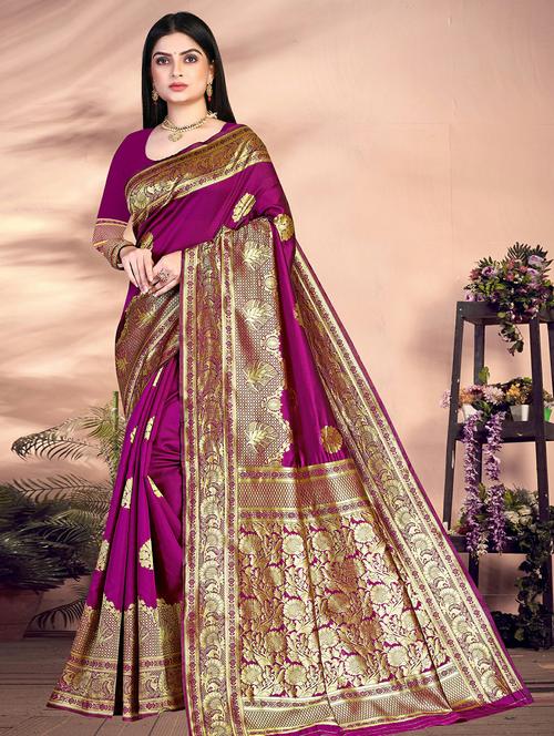 self design banarasi silk saree with blouse - 19860983 - Very Small Image - 1