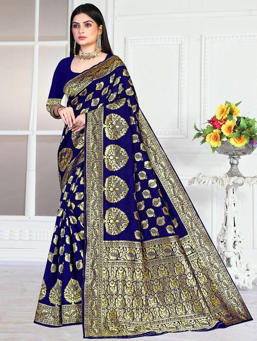 self design banarasi silk saree with blouse - 19861032 - Very Small Image - 1