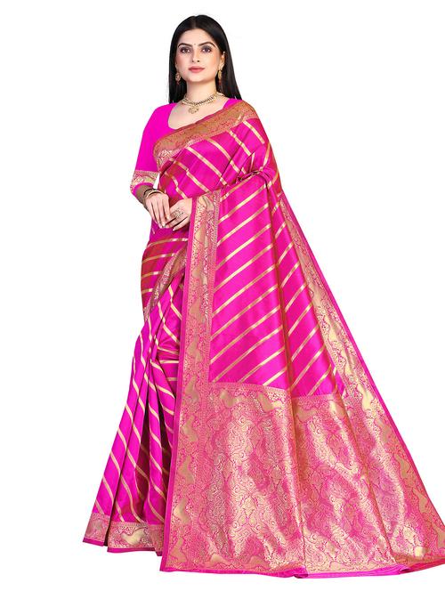 stripes banarasi silk saree - 19861056 - Very Small Image - 1