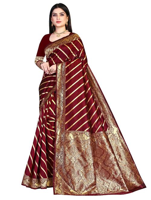 stripes banarasi silk saree with blouse - 19861168 - Very Small Image - 1