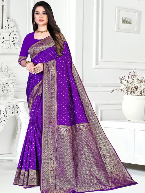 self design banarasi silk saree with blouse - 19861190 - Very Small Image - 1