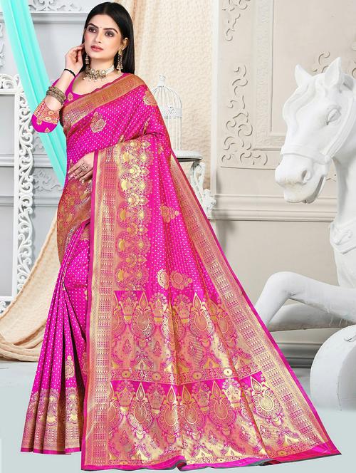 self design banarasi saree with blouse - 19861225 - Very Small Image - 1