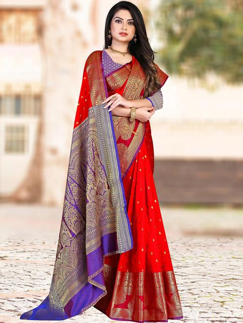 self design banarasi saree with blouse - 19861257 - Very Small Image - 1