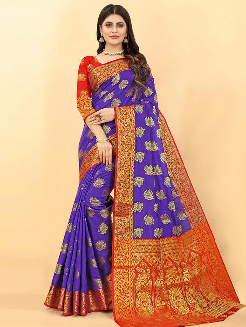 self design woven saree with blouse - 19861302 - Very Small Image - 1
