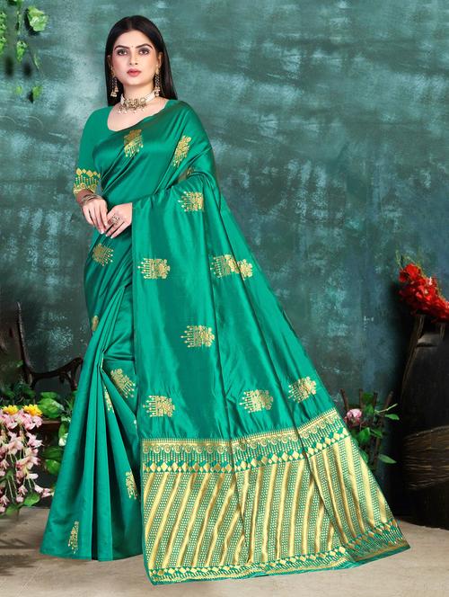 floral woven saree with blouse - 19861367 - Very Small Image - 1