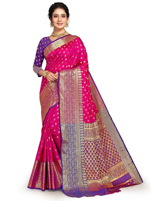 floral banarasi saree with blouse - 19861374 - Very Small Image - 1
