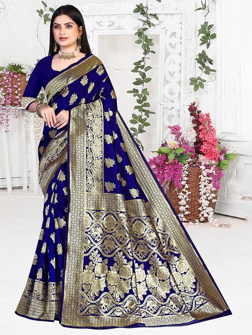 ethnic motif woven saree with blouse - 19861385 - Very Small Image - 1
