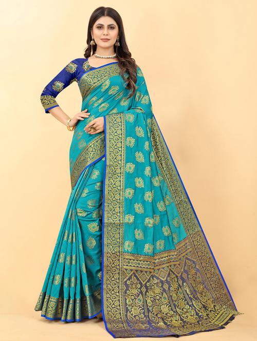 self design woven saree with blouse - 19861398 - Very Small Image - 1