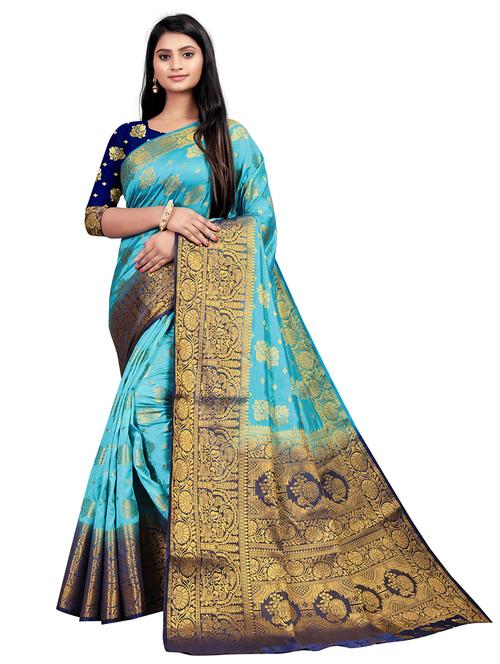 floral woven saree - 19861425 - Very Small Image - 1