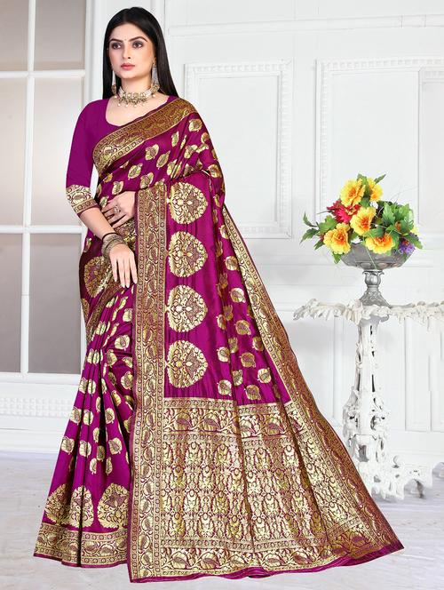 floral woven saree with blouse - 19861434 - Very Small Image - 1