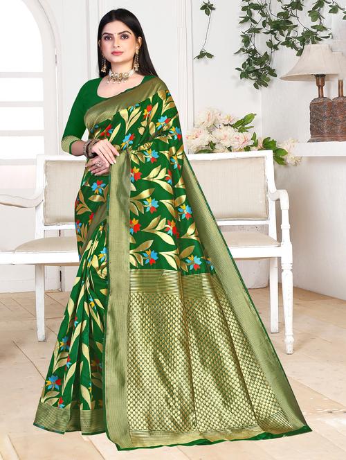 floral woven saree with blouse - 19861469 - Very Small Image - 1