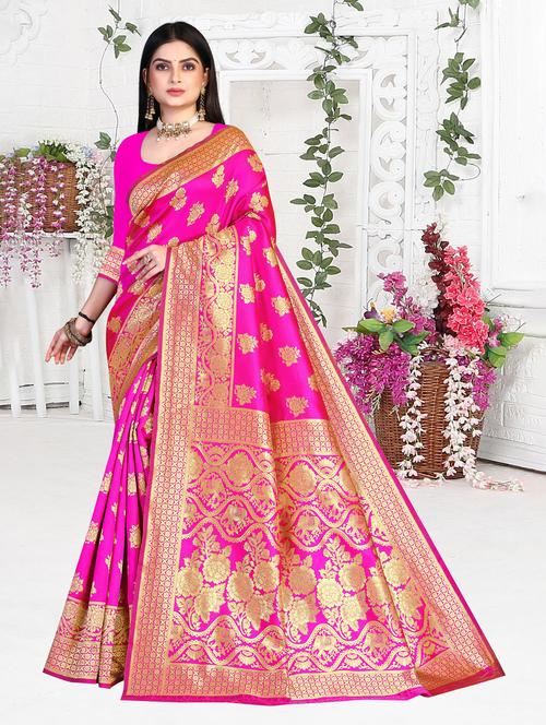 floral woven saree with blouse - 19861540 - Very Small Image - 1