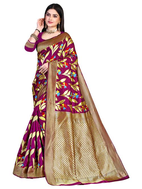 floral woven saree with blouse - 19861572 - Very Small Image - 1
