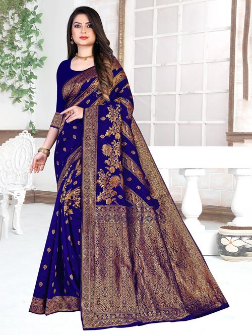 floral banarasi saree with blouse - 19861583 - Very Small Image - 1