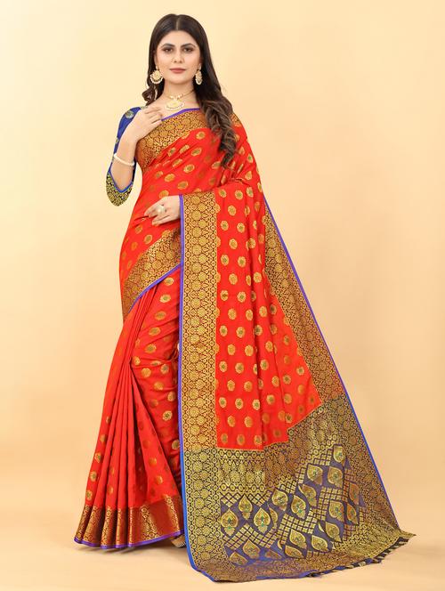 floral woven saree with blouse - 19861589 - Very Small Image - 1