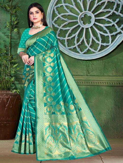 floral woven saree with blouse - 19861592 - Very Small Image - 1