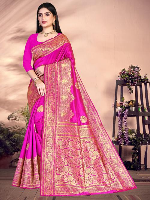 floral banarasi saree with blouse - 19861594 - Very Small Image - 1