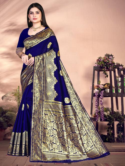 floral banarasi saree with blouse - 19861595 - Very Small Image - 1