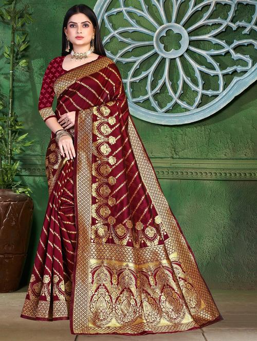 floral woven saree with blouse - 19861614 - Very Small Image - 1