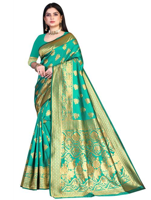 ethnic motif woven saree with blouse - 19861626 - Very Small Image - 1