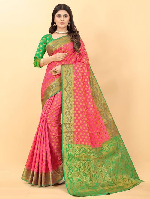 floral woven saree with blouse - 19861656 - Very Small Image - 1