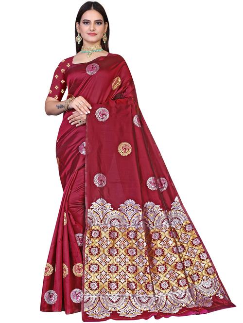ethnic motif woven saree with blouse - 19861665 - Very Small Image - 1